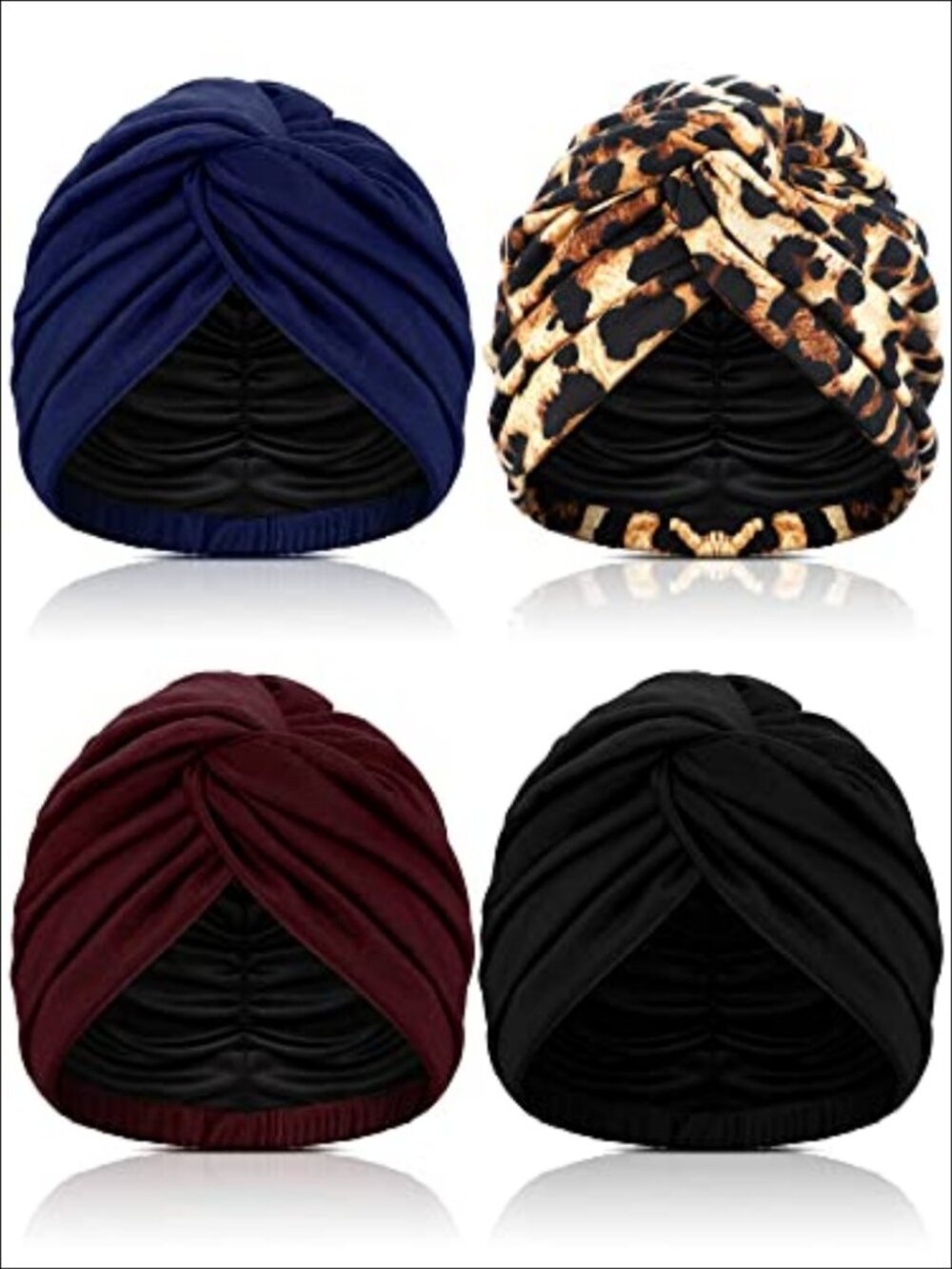 4 Pack Satin Lined Pre Knotted Turbans Adjustable Head Wraps